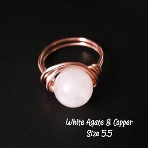 Impressive! White Agate & Copper Wire Ring - Sz 5.5 - Sleek & Sexy